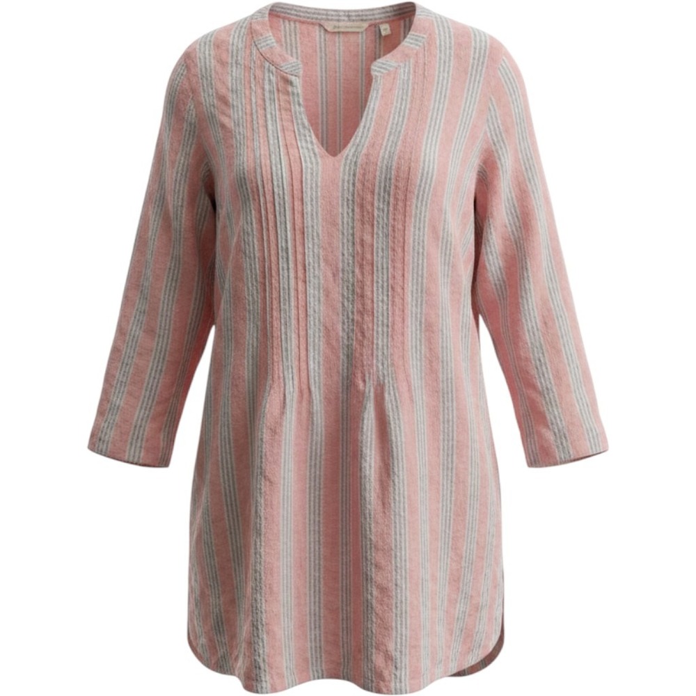 Soft Surroundings Womens Tunic Top M Pink White Striped Pintuck Coastal